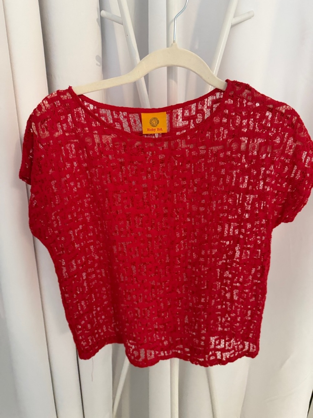 Ruby Rd. Bright Red Open-Weave Crop Top